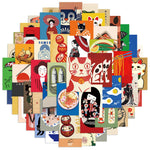 stickers japonais modernes motifs geisha chats ukiyo colorés pack 50 100 pieces