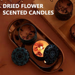 bougies parfumées fleurs séchées rouge bleu rose multicolore motifs floraux mandala ethnique boho chic