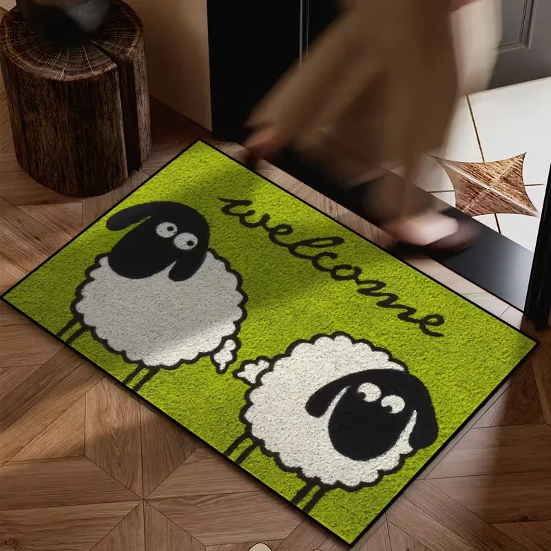 tapis bienvenue moutons welcome antidérapant polyestre doux vert blanc noir chambre salon entrée