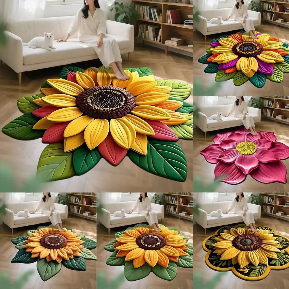 tapis fleur tournesol jaune vert moderne 60x60cm polyester antidérapant salon chambre