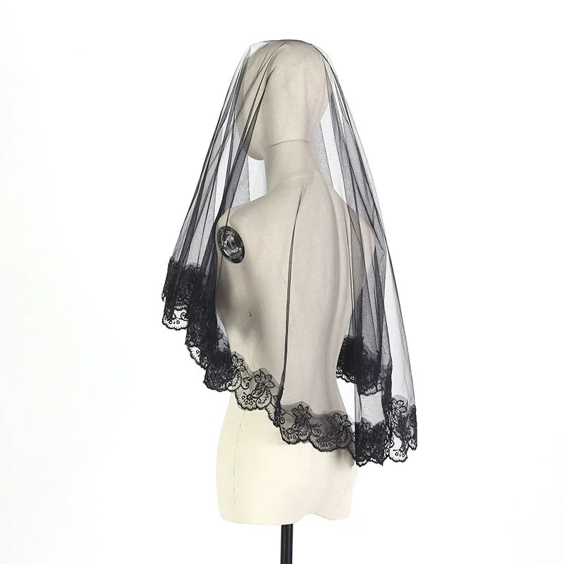 voile mariée femme noir dentelle transparente peigne classique accessoire coiffure événementiel halloween