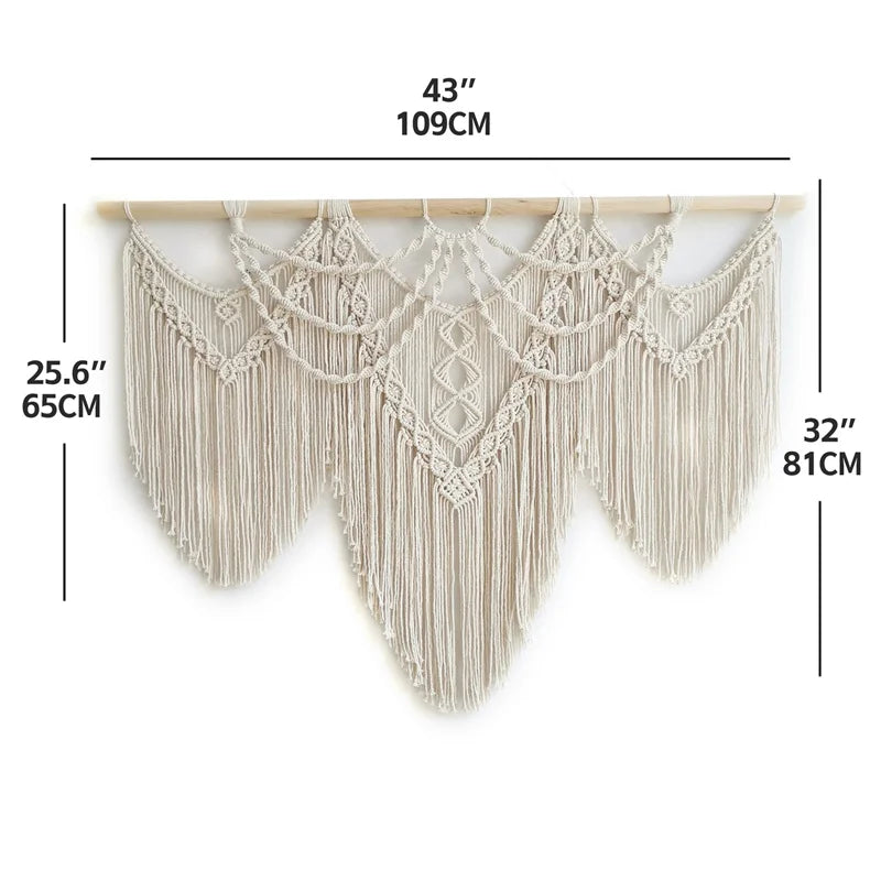 tapisserie macramé coton ovale motifs géométriques franges bohème bois opaque
