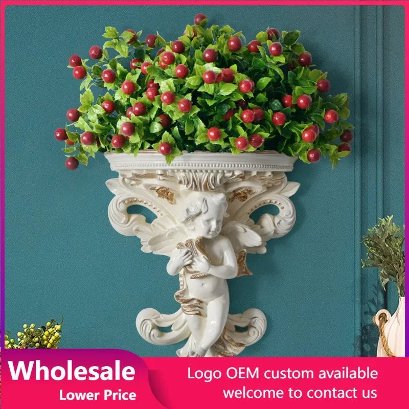 décoration murale résine cherubin baroque fleurs artificielles vintage étagères murales blanc bleu turquoise