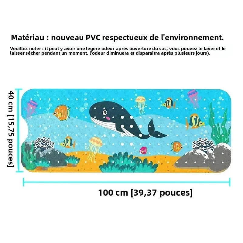 tapis bain moderne thème marin poissons coraux ventouses antidérapantes bleu noir 40x100cm