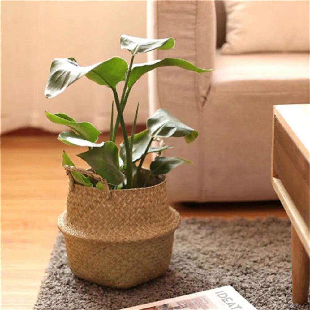 panier tressé bohème rangement plante verte fleur rouge intérieur extérieur multifonctionnel respectueux environnement