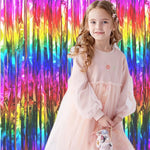 rideau festif arc ciel semi transparent lames verticales motifs joyeux anniversaire mariage