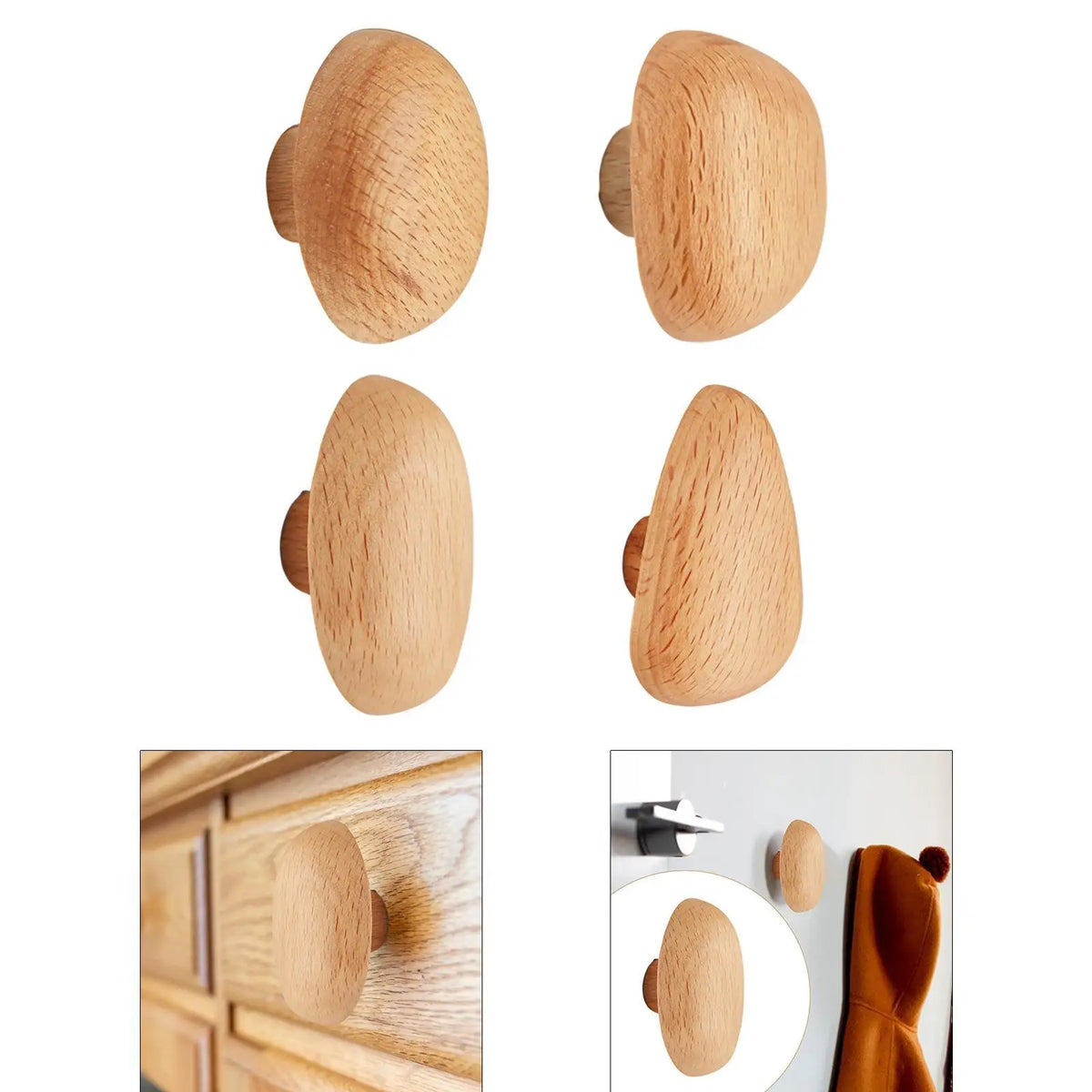 patère murale moderne boutons meuble bois clair grain bois adhésif utilisation multiple porte manteau