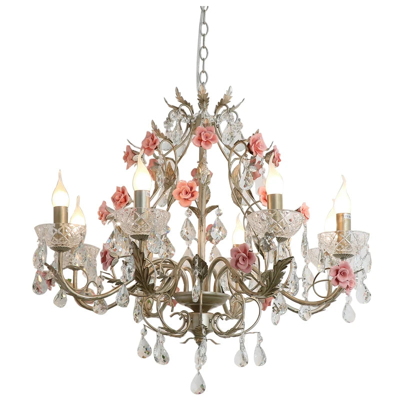 lustre floral cristal transparent rose doré vintage romantique chambre salon