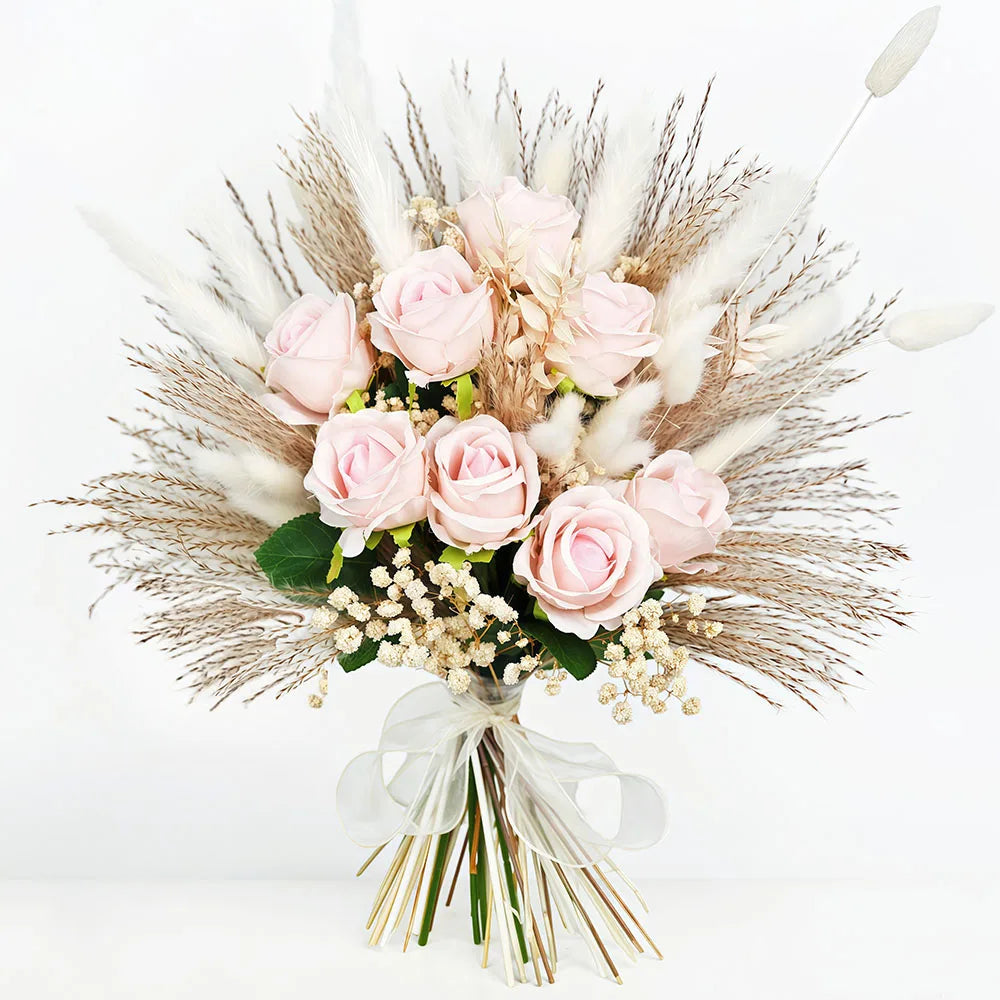 bouquet fleurs artificielles roses pampas boho décoration maison anniversaire valentin