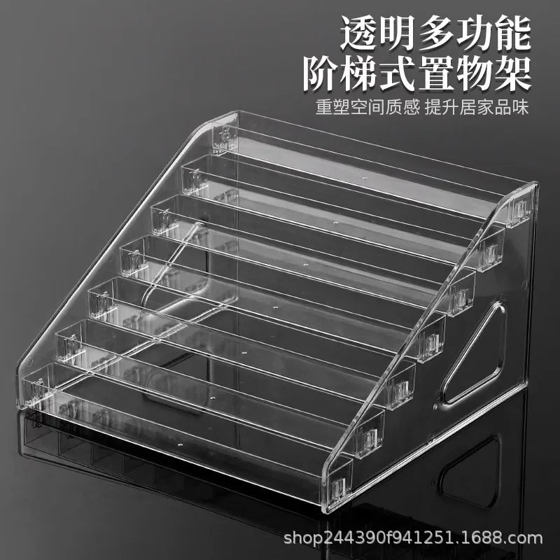 présentoir multi niveaux transparent étagères cosmétiques parfums vernis ongles miroirs décos plaques maquillage minimalistemode