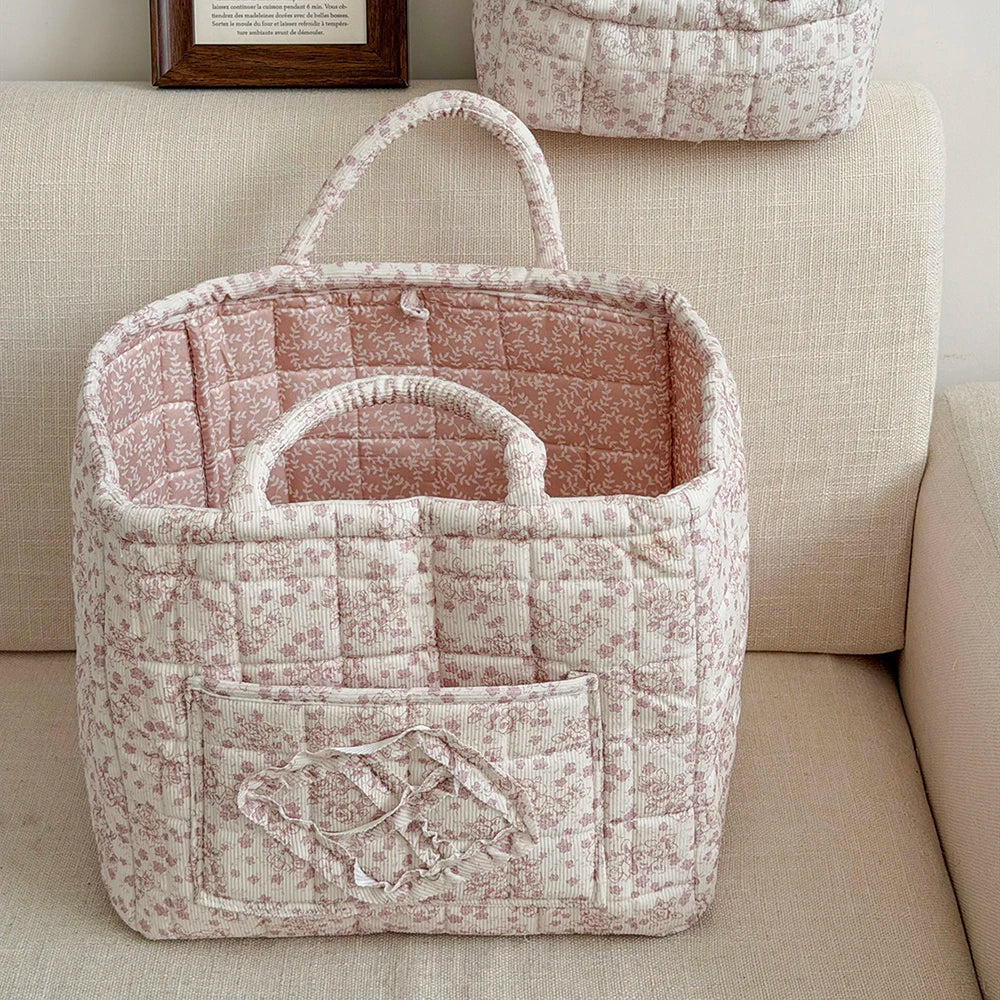 panier rangement pliable polyester fleurs blanc bleu clair moderne rangement maison jouets animaux respectueux