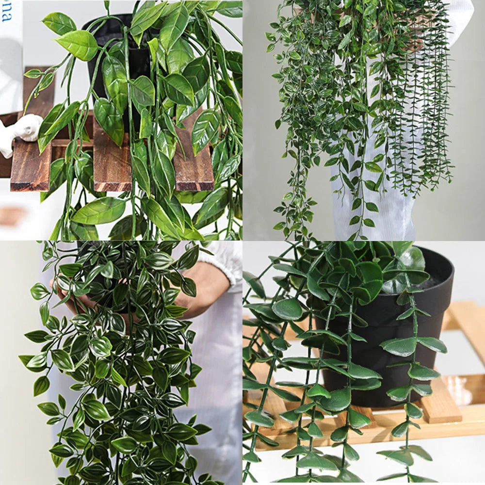 Guirlande artificielle vigne soie moderne vert feuilles régulières accrochable inclusion extérieure intérieure exposition chambre