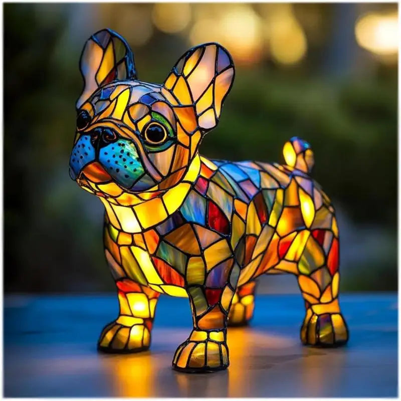 lampe posée chien multicolore mosaïque art deco résine opaque chambre salon