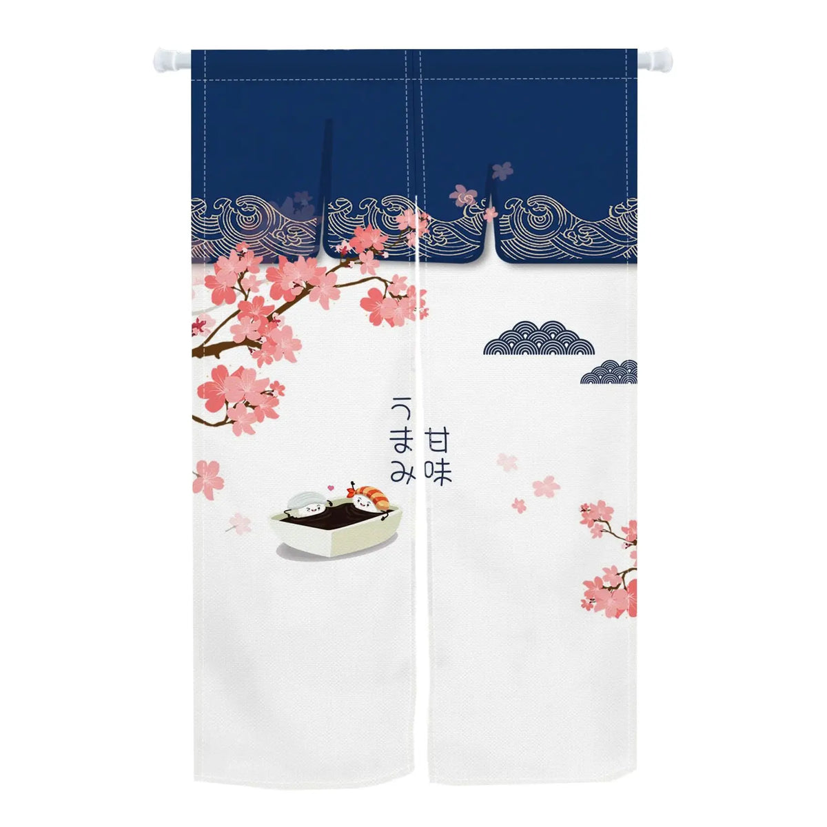 rideau porte art japonais fleurs cerisier ondulé opaque crochets moderne blanc rouge noir