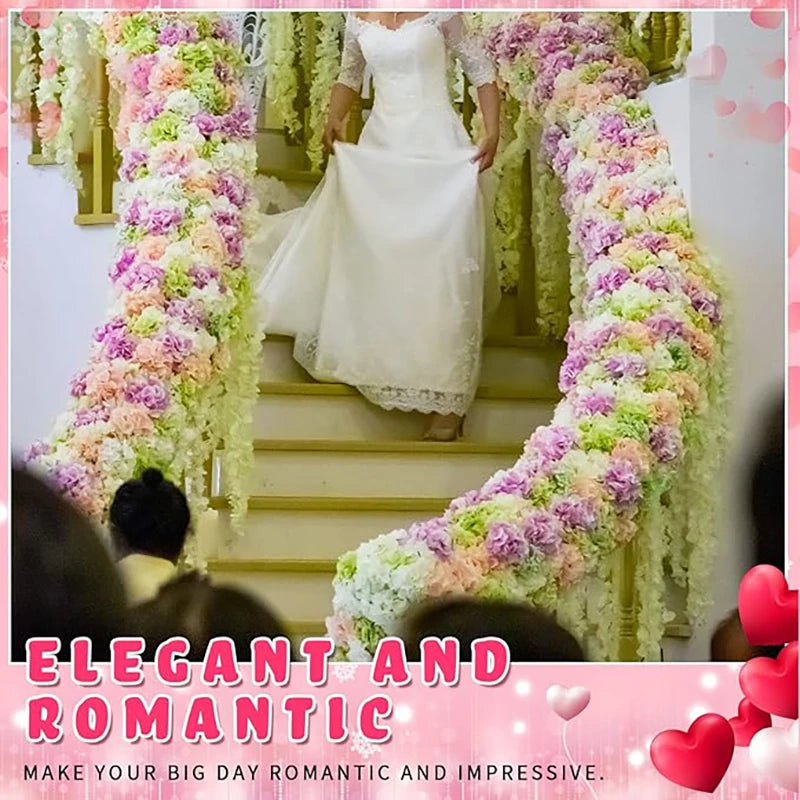 guirlande florale artificielle blanc vert rose jaune mariage décoration intérieure romantique hortensia soie 10