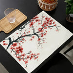 serviettes table art japonais fleurs cerisier blanc rouge noires traditionnelles classiques respectueuses environnement lin