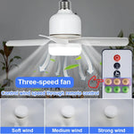 ventilateur led lumière intégrée blanc moderne télécommande trois vitesses niveaux luminosité