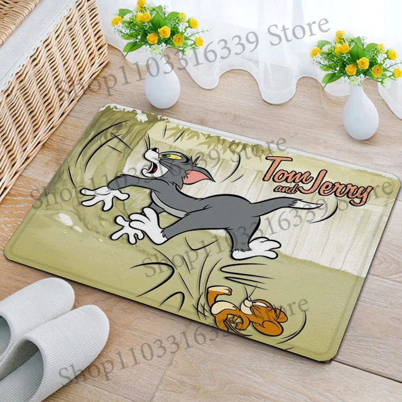 tapis sol jaune rose bleu vert turquoise dessins animés tom jerry antidérapant absorbant eau