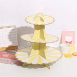 support gâteaux trois étages rayures horizontales jaune rose vert moderne anniversaire mariage événement festive
