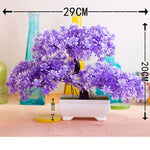 plantes artificielles bonsaï rouge vert rose fleurs simples feuilles fines pot gravier décoration extérieur