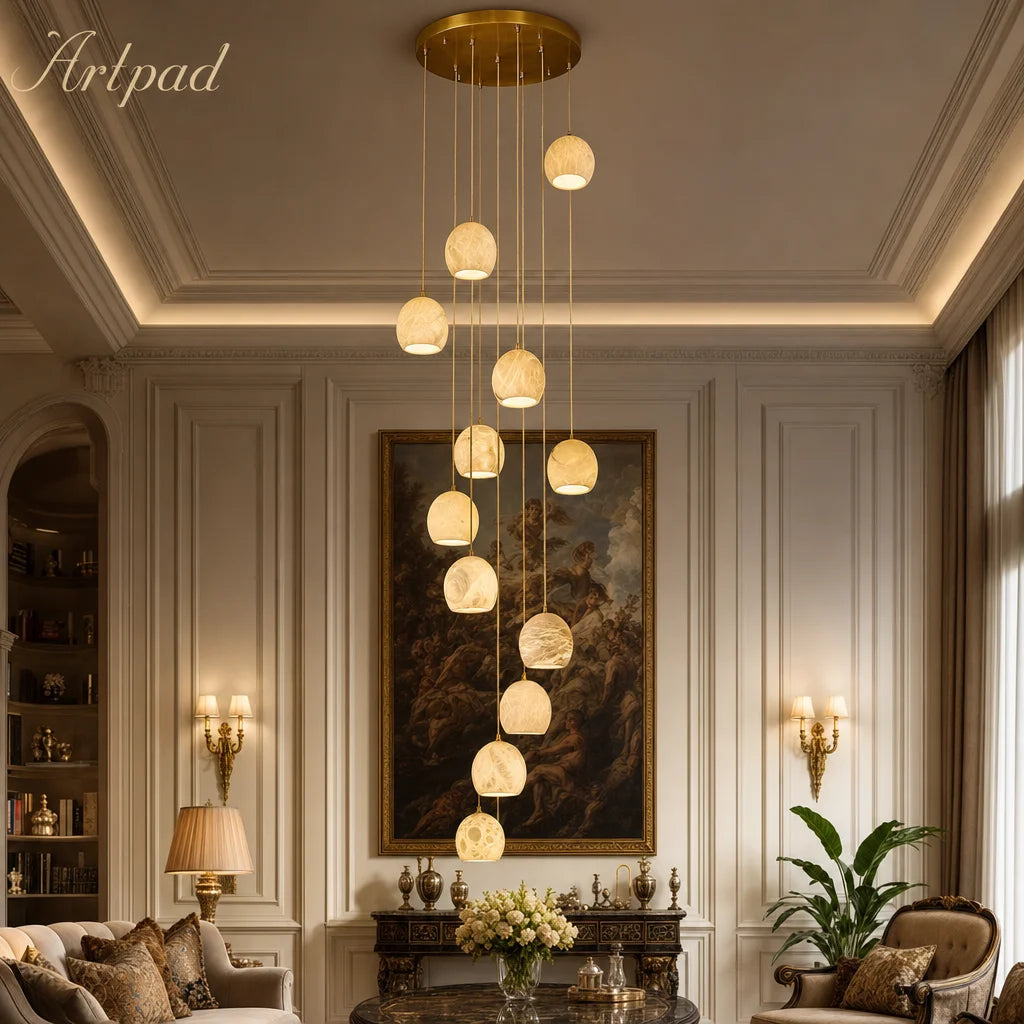 suspension lumineuse moderne marbre beige cuivre salon salle manger cuisine