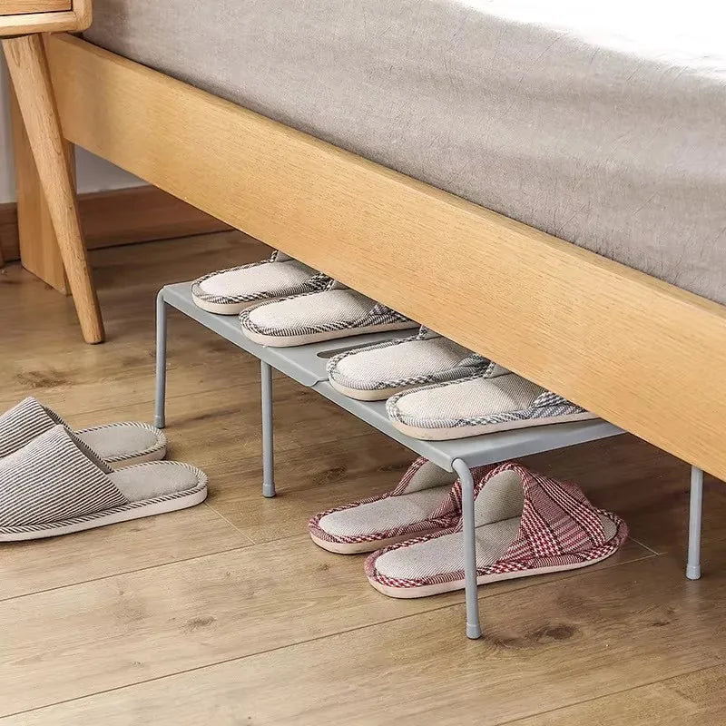 étagère chaussures extensible gris métallique support rangement placard moderne plastique chaussures maison