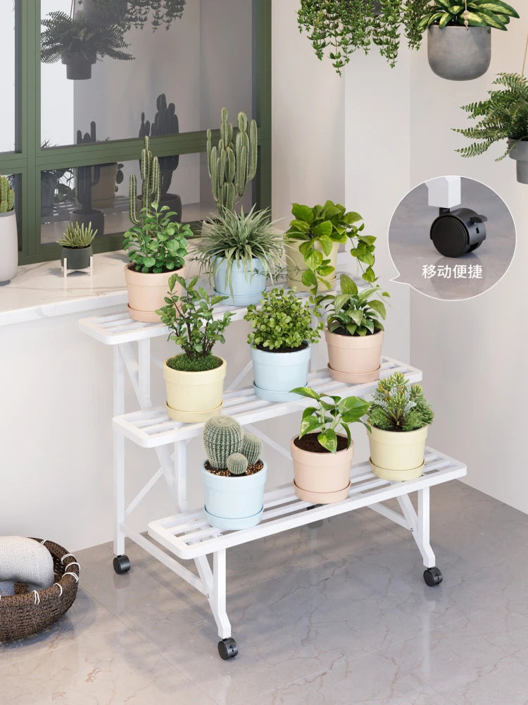 étagère roulettes moderne blanche support plantes pots multifonctionnelle intérieure extérieure 180cm large