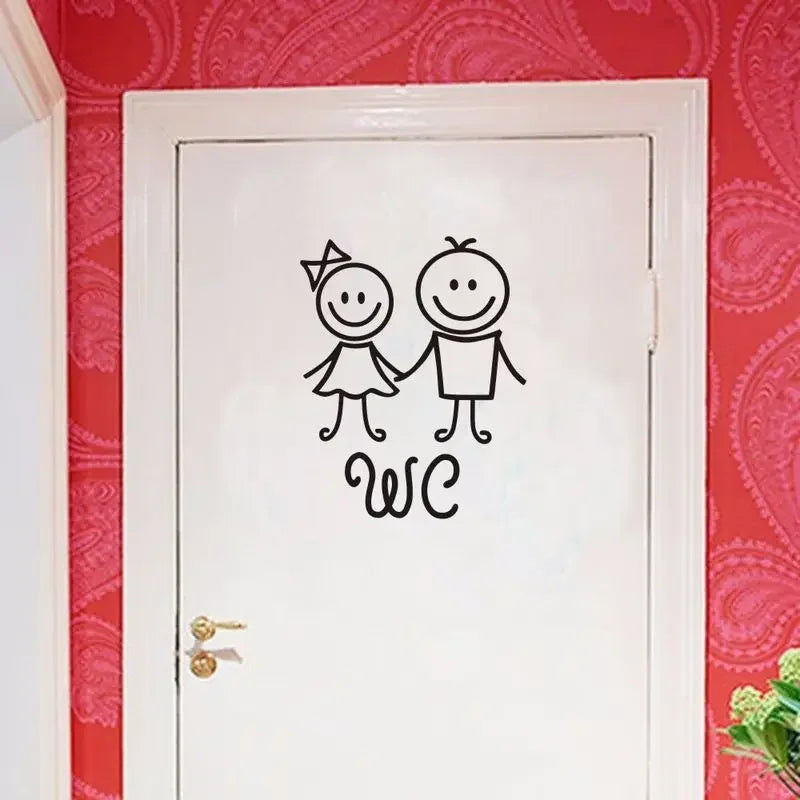 autocollant mural noir stick figures wc simple cartoon salle bains pvc 16cm 13cm