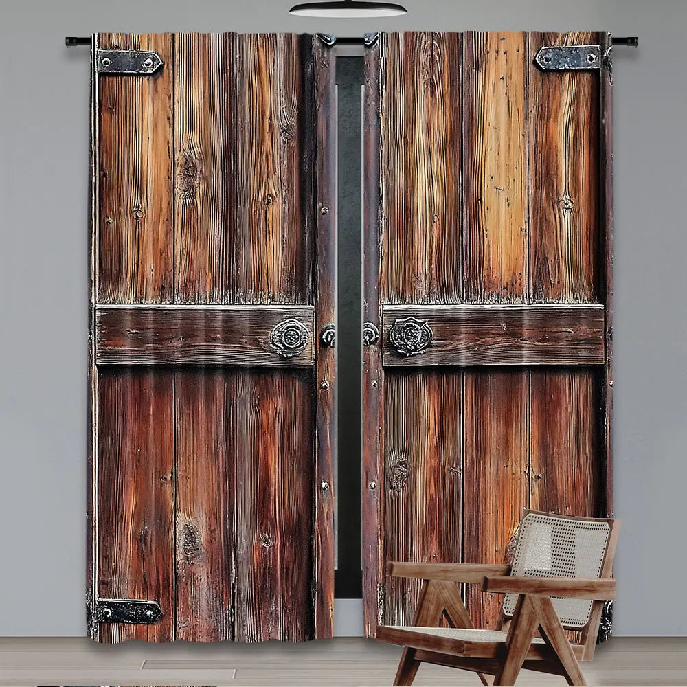 rideau rustique vintage pièces marron texture bois opalescent 100% polyester 75x166cm 105x230cm 130x210cm