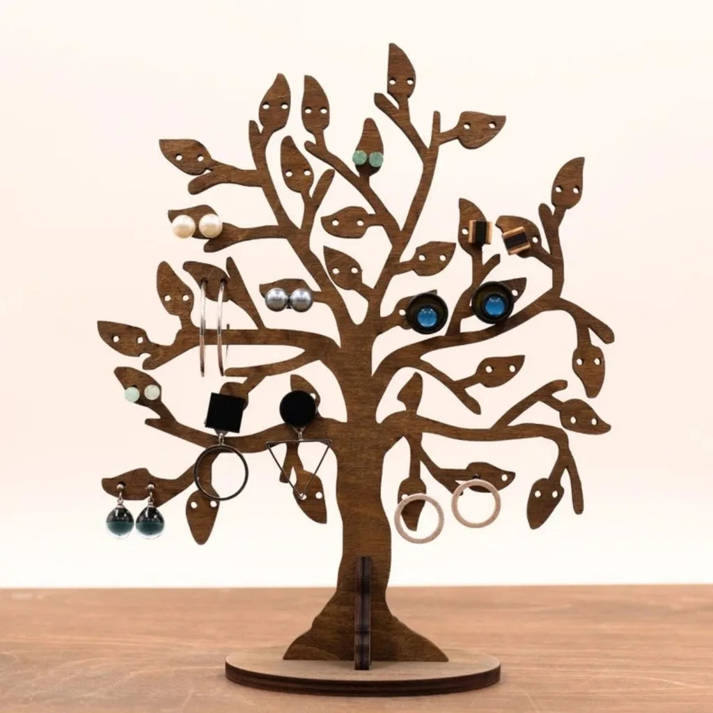 présentoir bijoux arbre branches feuilles modernes blanches boucles oreilles anneaux chevilles pendentifs