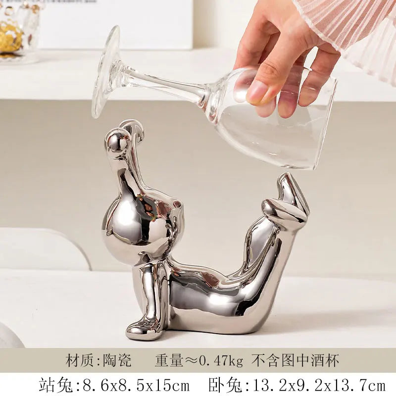 support verre contemporain argenté sculpture humaine verre transparent vaisselle céramique