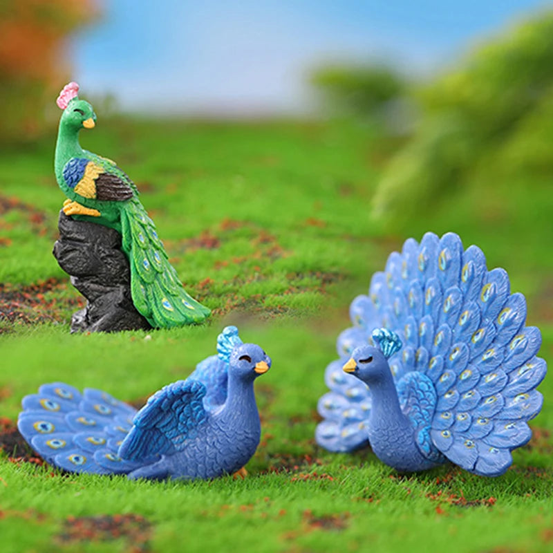 décoration jardin oiseau paon résine verte bleue plumes brillantes réaliste pastelextérieur