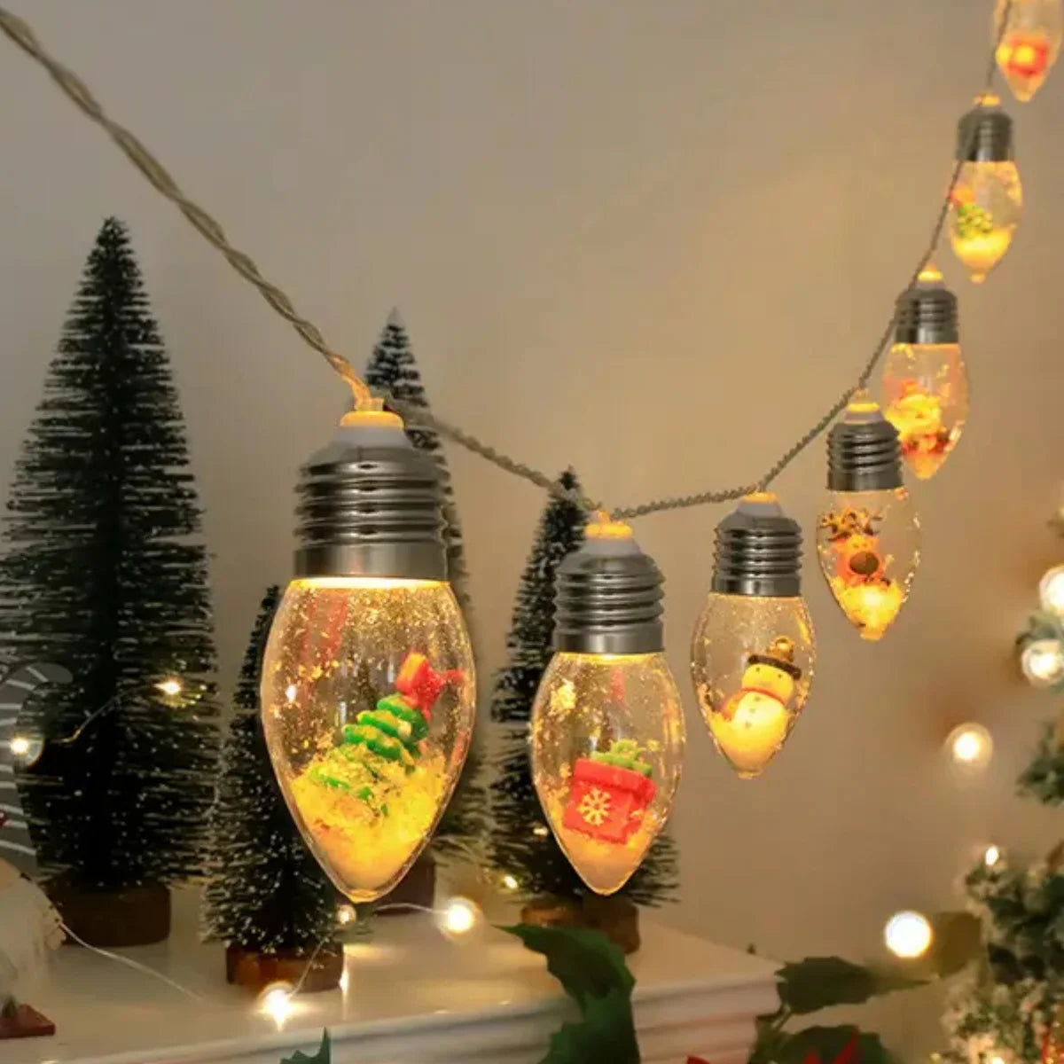 guirlande lumineuse noel transparente figurines père noel renne arbre vintage led hiver oeilletsextérieurintérieur