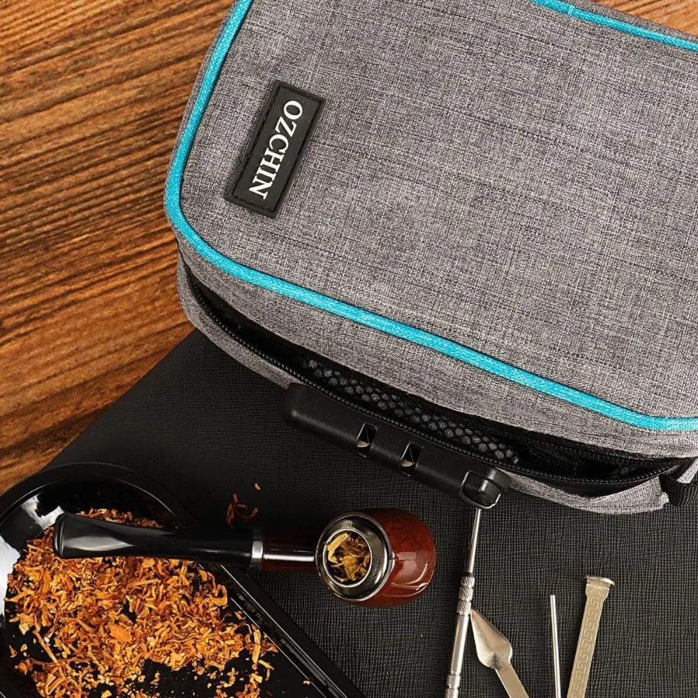sac rangement polyester gris turquoise compartiments amovibles rembourrés poche zippée pot métal utilitaire