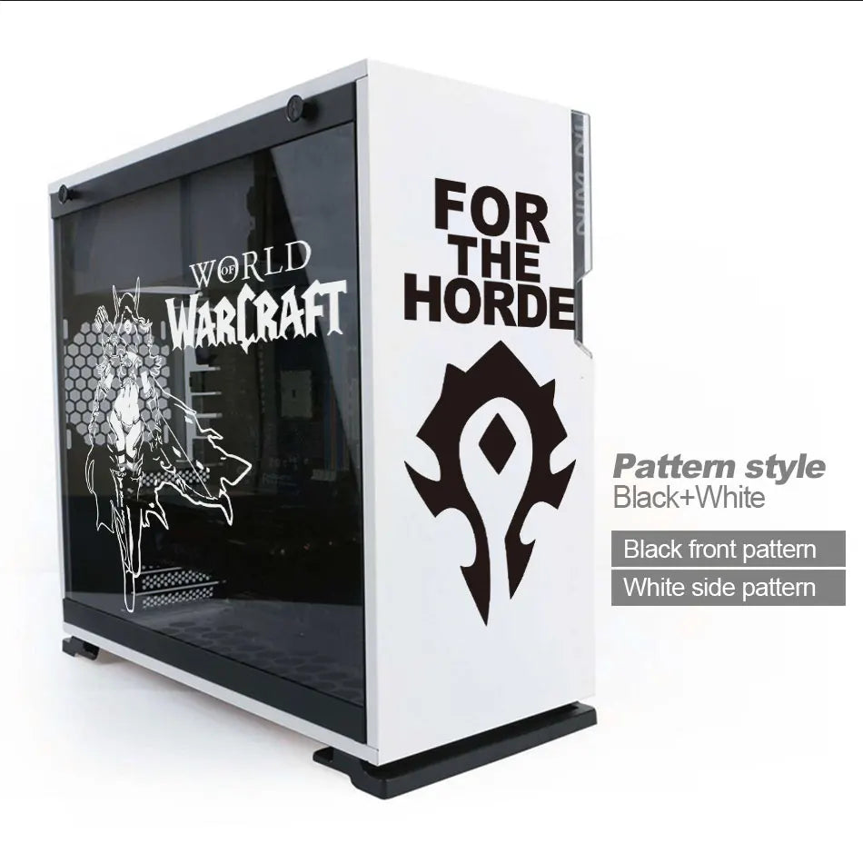 autocollants vinyle decoration graphique world of warcraft noir blanc boitier pc moderne gaming fenetre