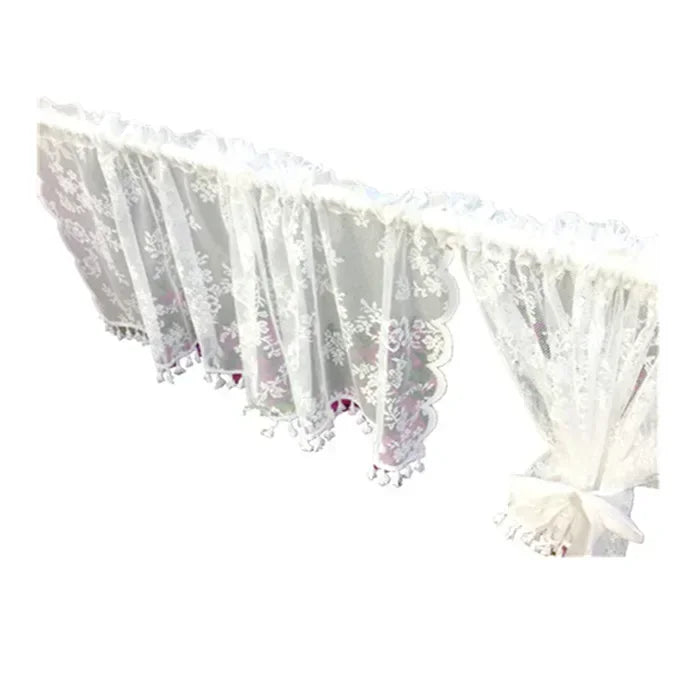 rideaux valance dentelle florale blanc franges romantique chambre inclusion franges incluses