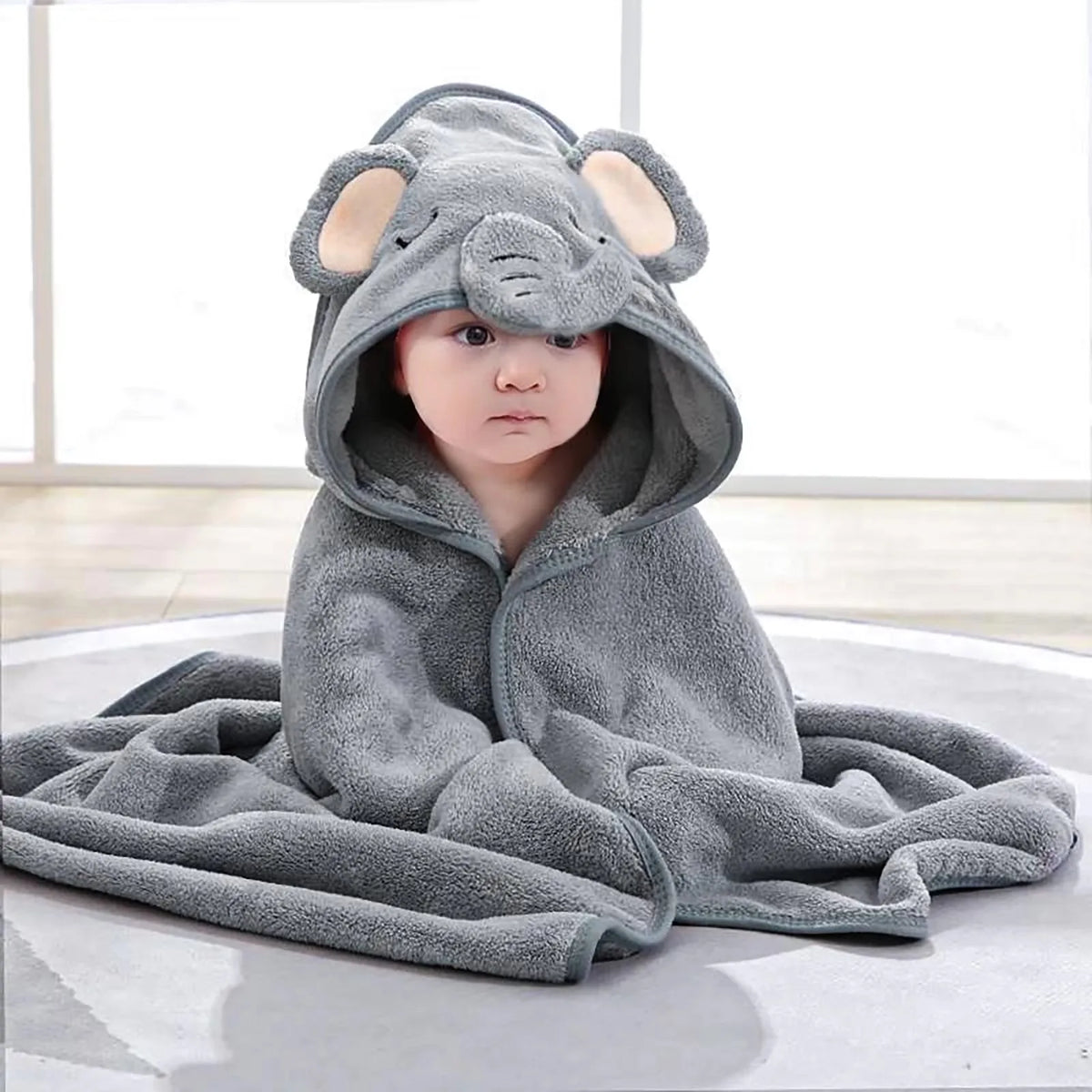 serviette bain bébé motif animaux ours éléphant chat doux décoration rose beige gris