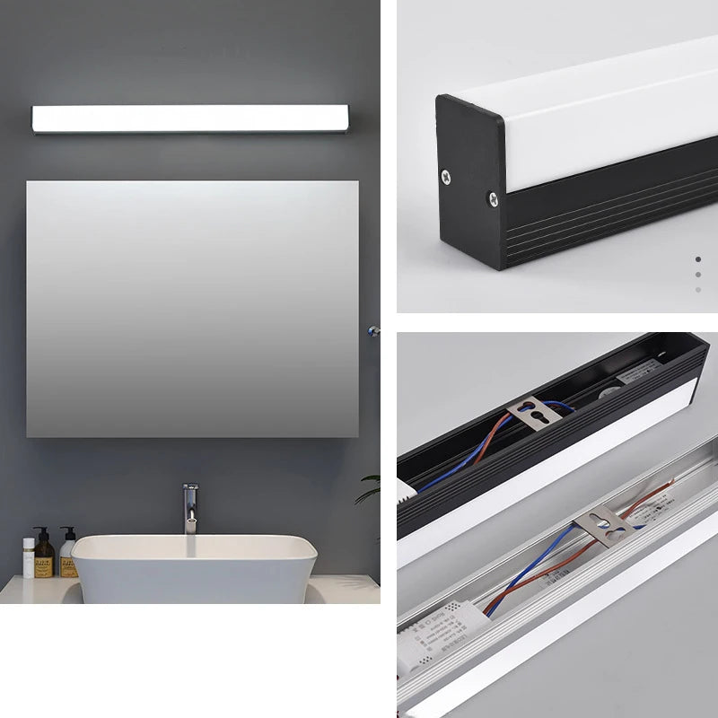 luminaire led rectangulaire moderne miroir salle bain chambre coucher blanc noir minimaliste