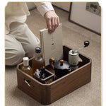 boîte rangement bois marron foncé moderne poignées intégrées rangement thé vin pinceaux crème