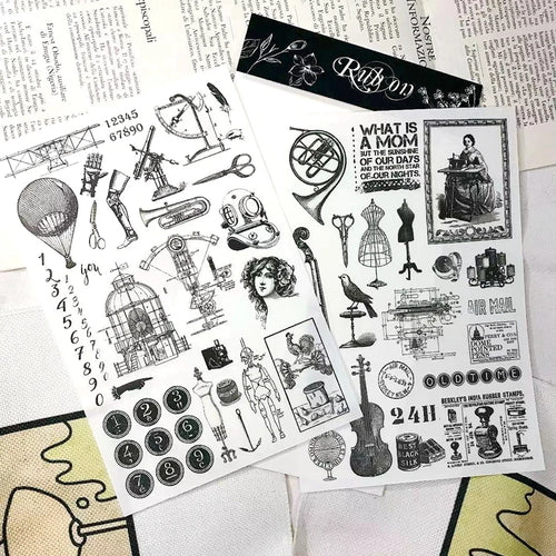 sticker vintage noir blanc illustration objet musique numéro décoration artisanat scrapbooking collage
