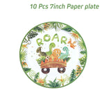 supports cupcakes dinosaures palmiers happy birthday assiettes gobelets sacs cadeaux vert orange blanc enfants