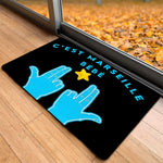 tapis graphique pop art bleu noir main étoile anti dérapant résistant extérieur intérieur porte