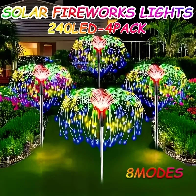 lumières solaires extérieures multicolores feux d'artifice moderne fixées tiges métalliques modes éclairage IP65 LED