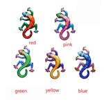 figurine lézard rouge rose vert jaune bleu artisanal métal décoration murale extérieure jardin