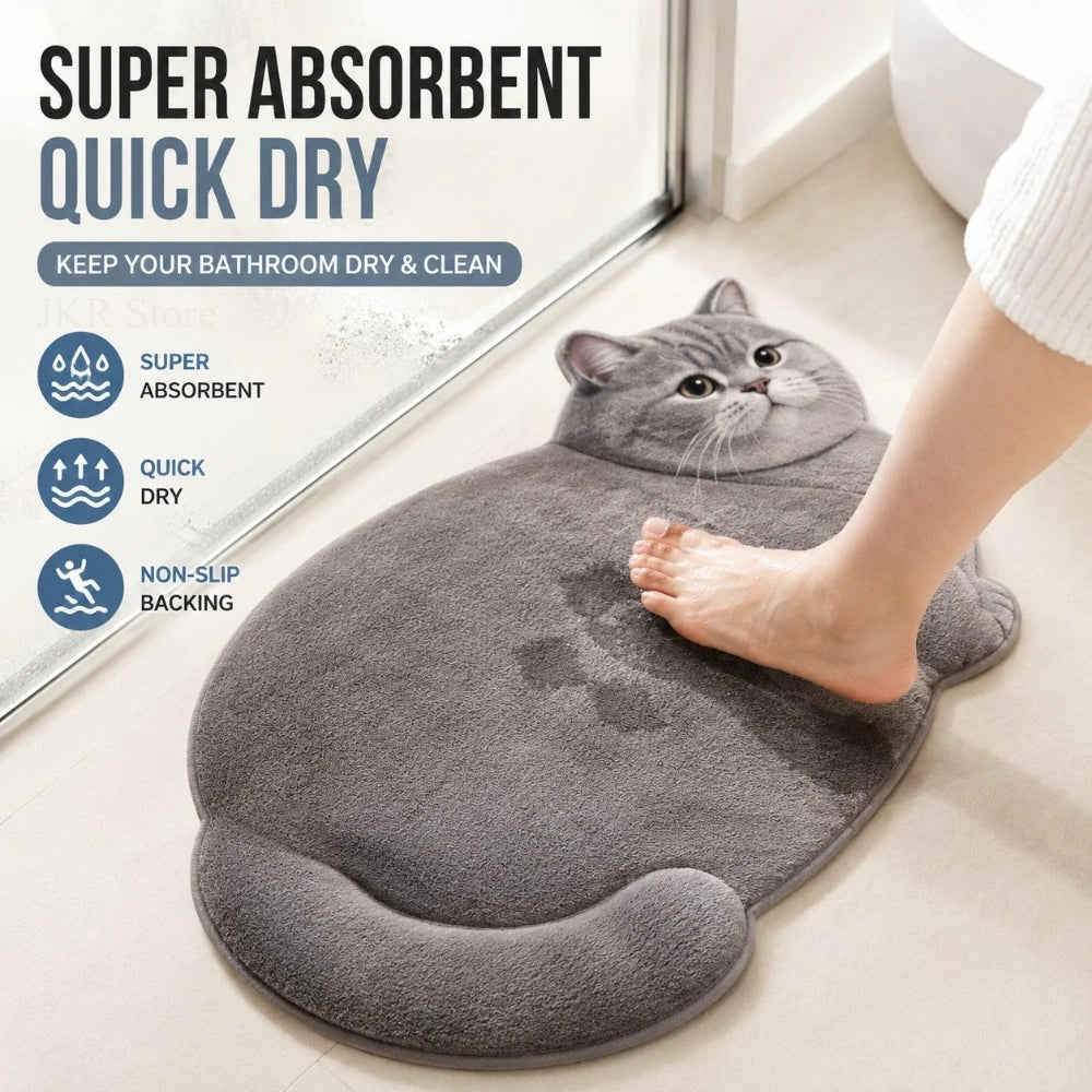 tapis bain gris imprimé chat doux contemporain antidérapant séchage rapide absorbant respectueux environnement 40x60cm