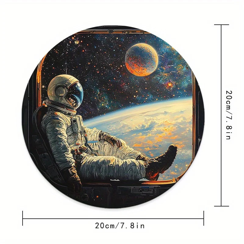 tapis souris rond astronaute vaisseau spatial noir blanc rose étoiles contemporain washable gaming