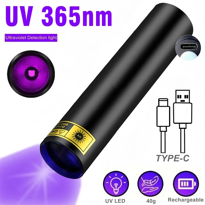 lampe uv rechargeable flashlight 365nm test fluorescence chat toupie monnaie moderne utilitaire