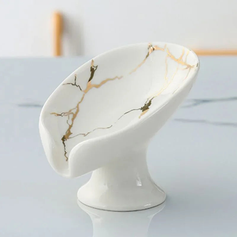 support savon céramique marbré doré blanc vert moderne adhésif drainage