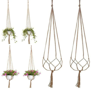 support plante suspendue boho corde tressée motifs géométriques beige blanc opacité balcon jardin decoration