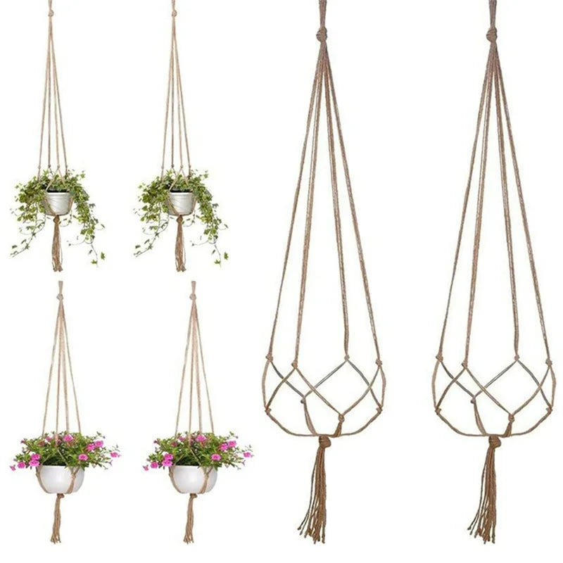 support plante suspendue boho corde tressée motifs géométriques beige blanc opacité balcon jardin decoration